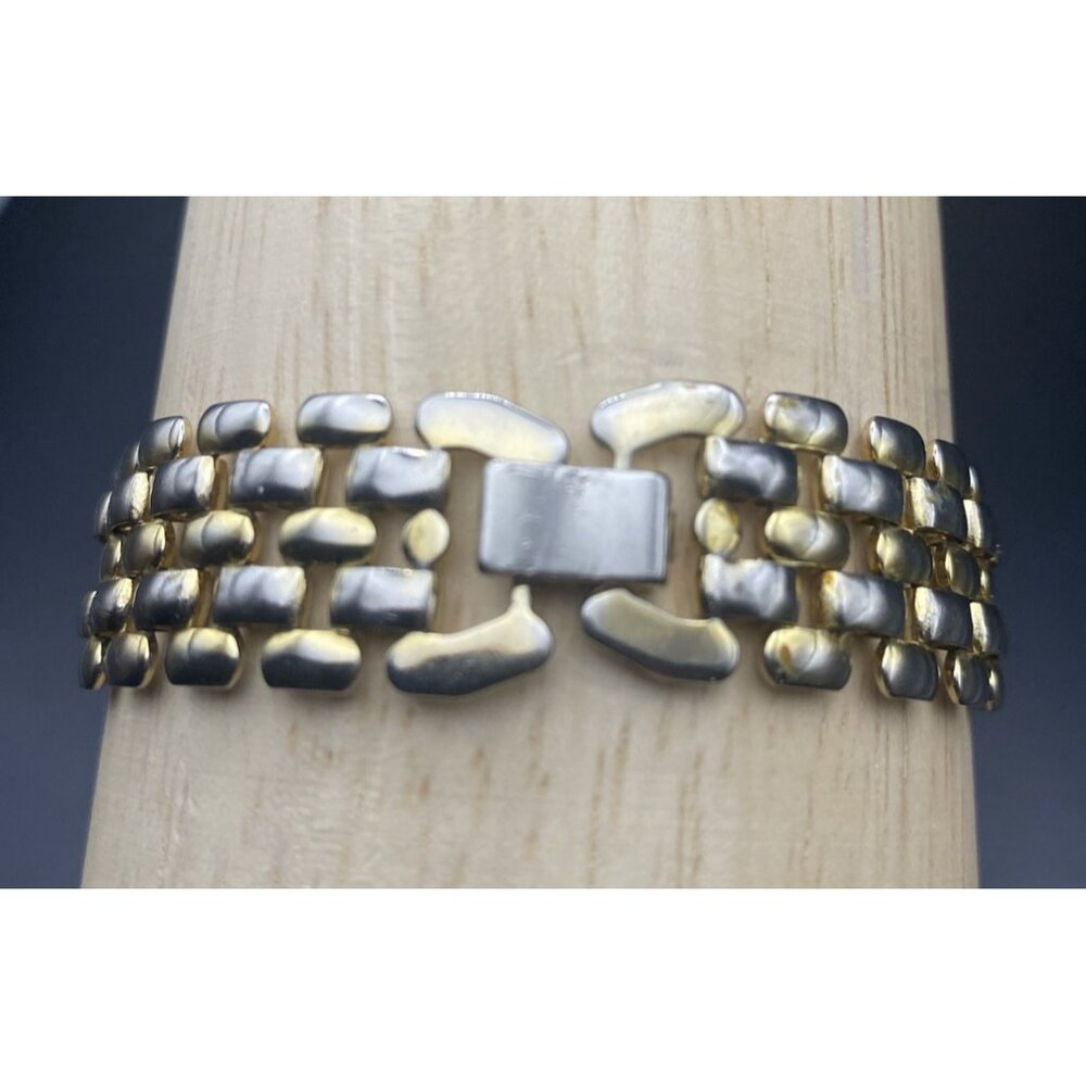 Vintage Bracelet Gold Plated Strap Maillon Brick Link 7.25" x 5/8" LOOK READ - Picture 6 of 12